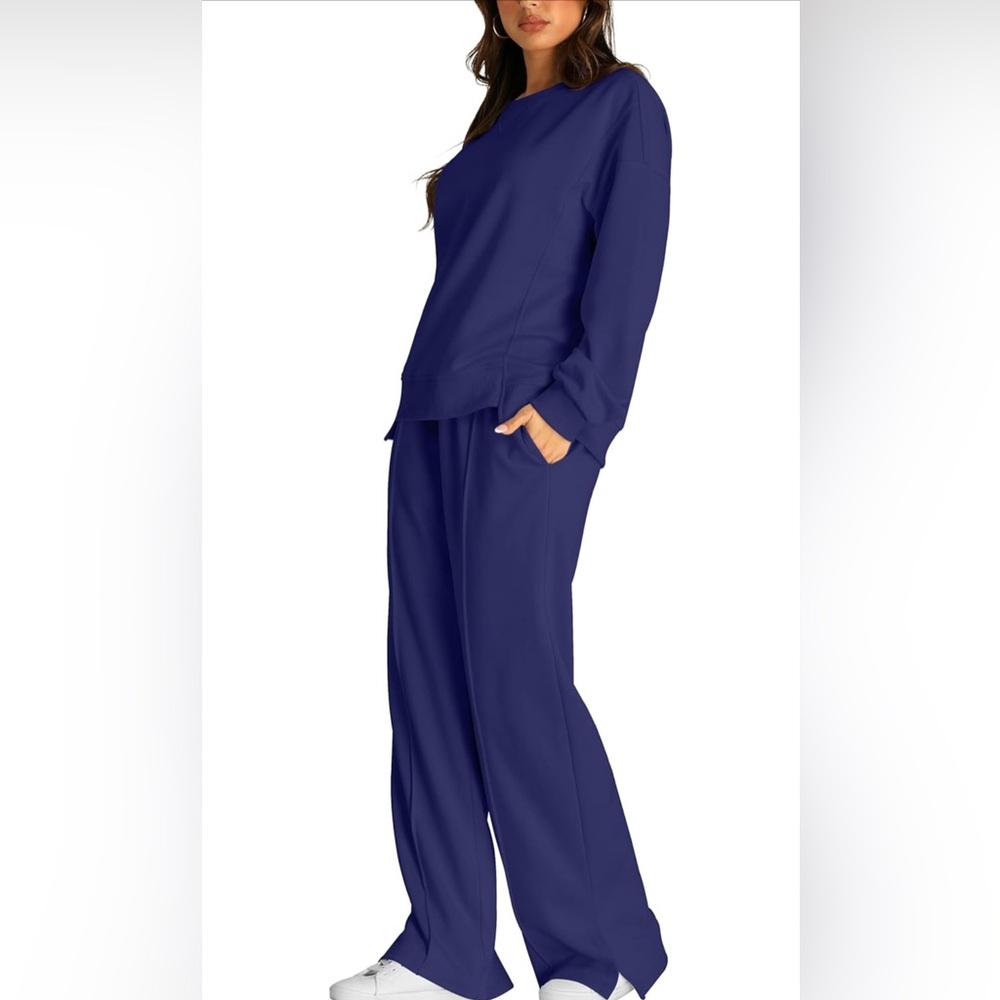RUBZOOF Navy Lounge Set Sweatpants Crewneck Sweater Women’s XL Cozy Soft stretch
